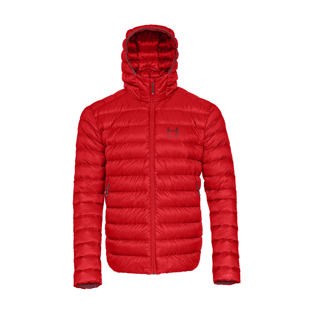 Red puffer jacket mens with hood on sale
