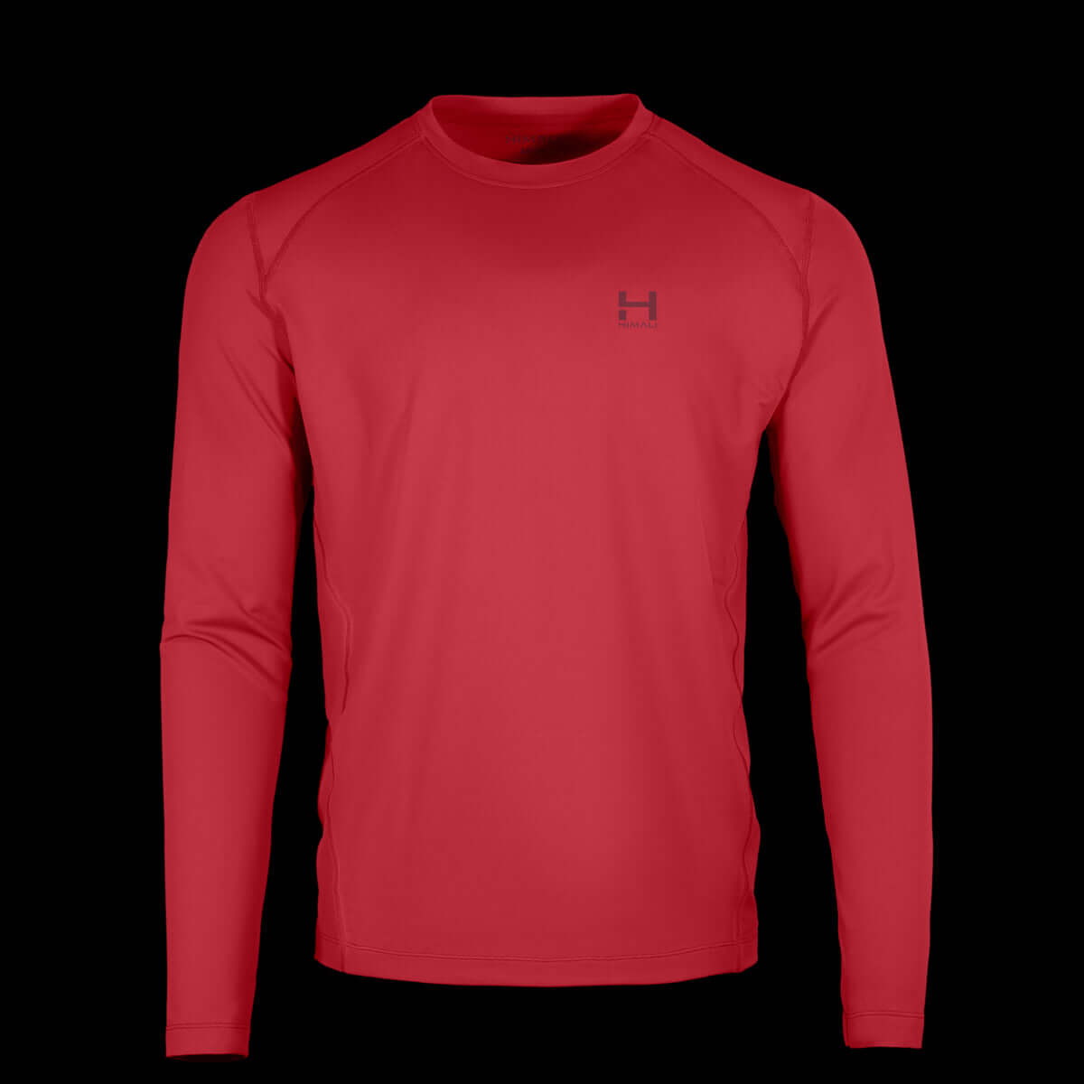 product photo of the mens pursuit short sleeve tech tee in colorway HORIZON RED with a small HIMALI logo on the left chest