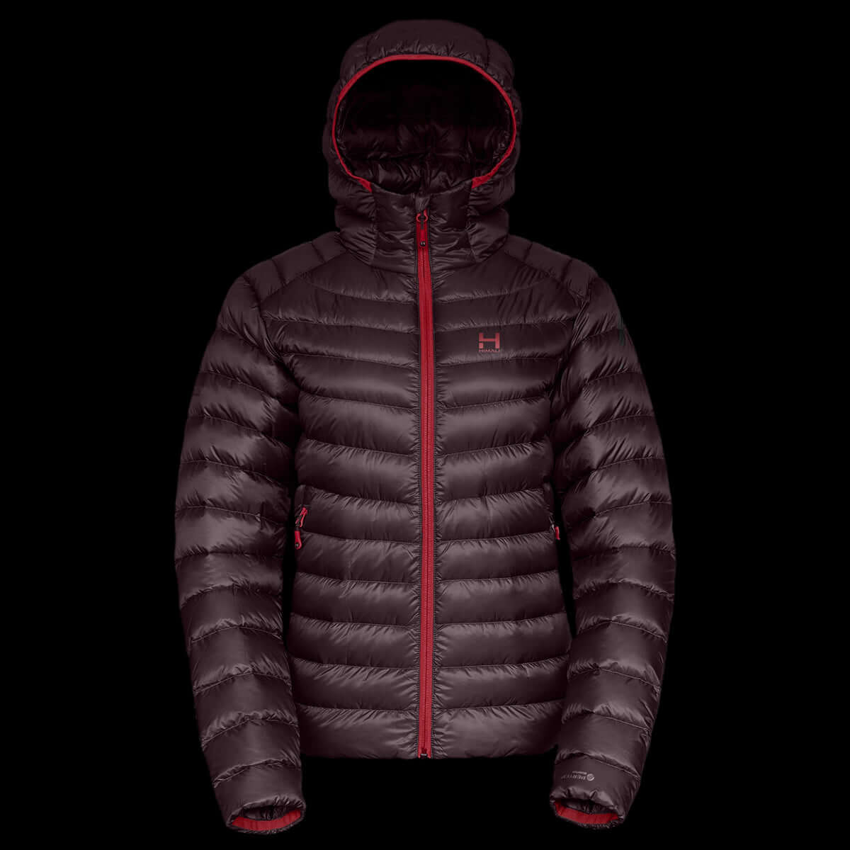 a product photo of the womens hooded accelerator down jacket in colorway HYPOXIC with 850 fill power RDS certified HyperDry down jacket