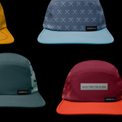 a combination of boulder performance 5 panel hats made with premium quick dry materials
