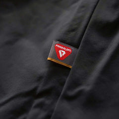 A detial photo for the mens ascent hoodie hilighting the primaloft woven label