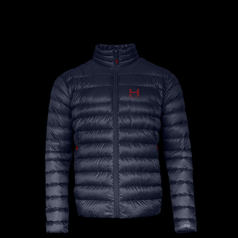 a product photo of the mens non-hooded accelerator down jacket in colorway DEEP SPACE with 850 fill power RDS certified HyperDry down jacket