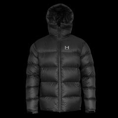 a product photo of the mens hooded altitude down parka in colorway Deep Space with 850 fill power RDS certified HyperDry down jacket 
