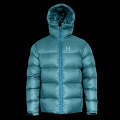 a product photo of the mens hooded altitude down parka in colorway Dark Teal with 850 fill power RDS certified HyperDry down jacket