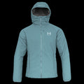 a product photo of the mens ascent stretch hoodie with 100g primaloft gold insulation in colorway BLUE FOG