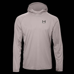 product image of a mens eclipse sun hoodie in the colorway Storm hilighting the UV protective and breathable fabric