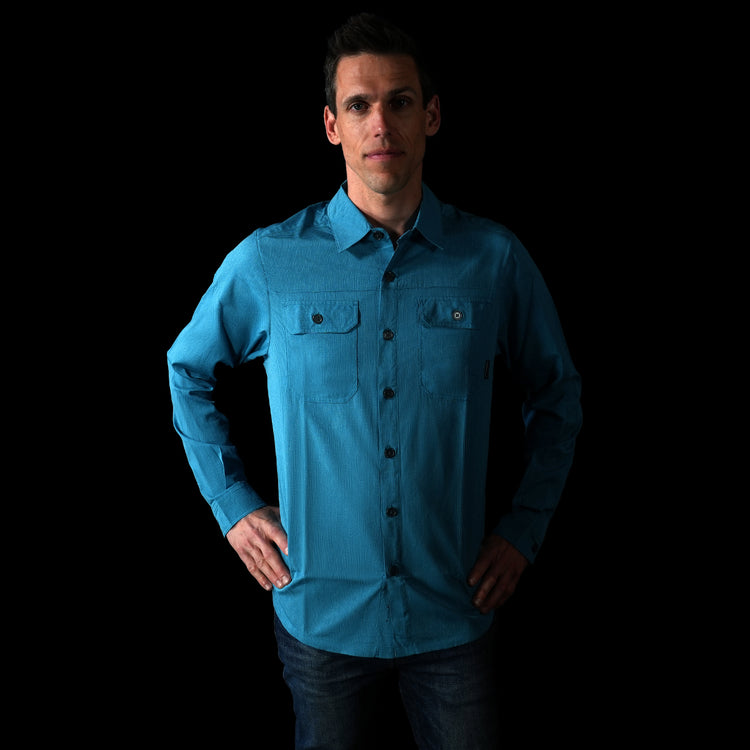 electric blue mens dress shirt Mens Blue Animal Print Shirt 70s Long Sleeve Blue Poison Dart Frog Large Print M