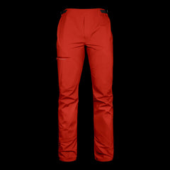 A product photo of the Men's Monsoon Hardshell 4-Season Waterproof pants in the color Lava Red made of a 20K/20K Waterproof Breathable Membrane