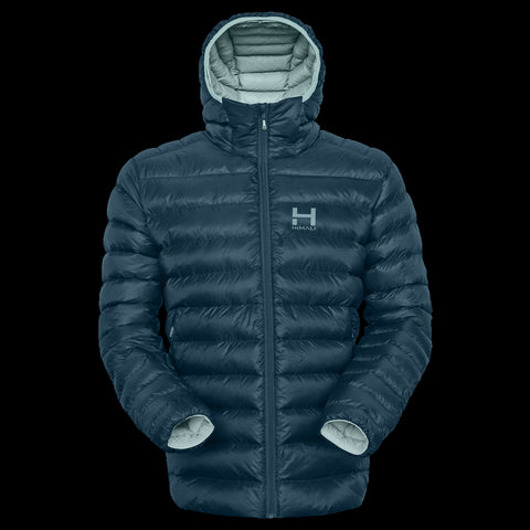 product photo of the mens hooded Peak 7 down jacket in colorway DEEP LAKE with 700 fill power RDS certified HyperDry down jacket