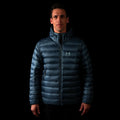 A fit photo of a person wearing the hooded peak 7 down jacket