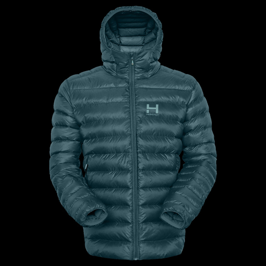 product photo of the mens hooded Peak 7 down jacket in colorway MOOONLIT TEAL with 700 fill power RDS certified HyperDry down jacket
