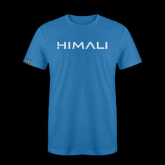 product photo of the mens pursuit short sleeve tech tee in colorway FAR BLUE with a large HIMALI logo written across the center chest