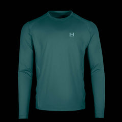 product photo of the mens pursuit long sleeve tech tee in colorway DARK TEAL with a small HIMALI logo on the left chest