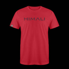 product photo of the mens pursuit short sleeve tech tee in colorway HORIZON RED with a large HIMALI logo written across the center chest