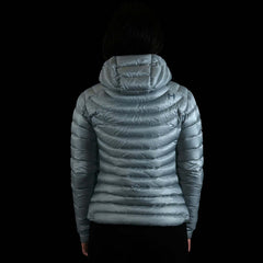 A fit photo of the womens Accelerator Down Jacket from the back