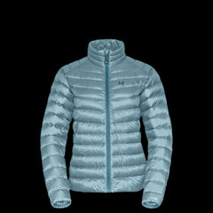 a product photo of the womens non-hooded accelerator down jacket in colorway CLOUDY SKY with 850 fill power RDS certified HyperDry down jacket