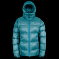 a product photo of the womens hooded altitude down parka in colorway Dark Teal with 850 fill power RDS certified HyperDry down jacket