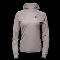 product image of a womens eclipse sun hoodie in the colorway STORM hilighting the UV protection and breathable fabric