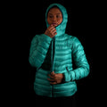 A fit photo of a person wearing the hooded peak 7 down jacket