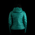 A fit photo of a person wearing the hooded peak 7 down jacket