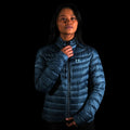 A fit photo of a person wearing the hooded peak 7 down jacket