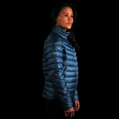 A fit photo of a person wearing the hooded peak 7 down jacket