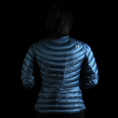 A fit photo of a person wearing the hooded peak 7 down jacket
