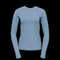 product photo of the womens pursuit long sleeve tech tee in colorway POWDER BLUE with a small HIMALI logo on the left chest 