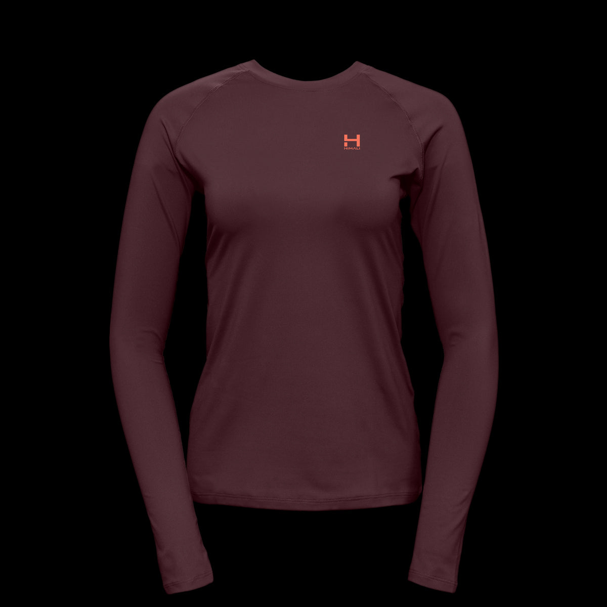 product photo of the womens pursuit long sleeve tech tee in colorway HYPOXIC with a small HIMALI logo on the left chest