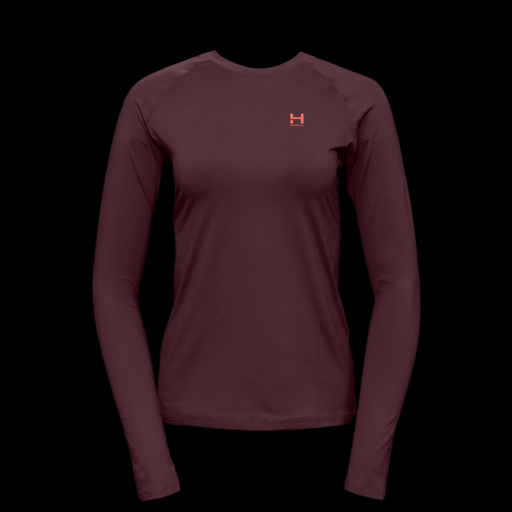 product photo of the womens pursuit long sleeve tech tee in colorway HYPOXIC with a small HIMALI logo on the left chest