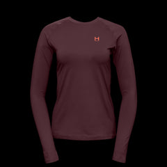 product photo of the womens pursuit long sleeve tech tee in colorway HYPOXIC with a small HIMALI logo on the left chest