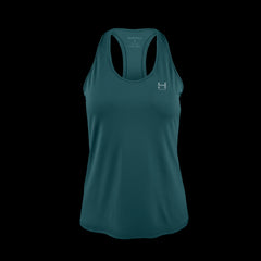 product photo of the Women's pursuit tech tank in colorway Dark Teal with a small HIMALI logo on the left chest