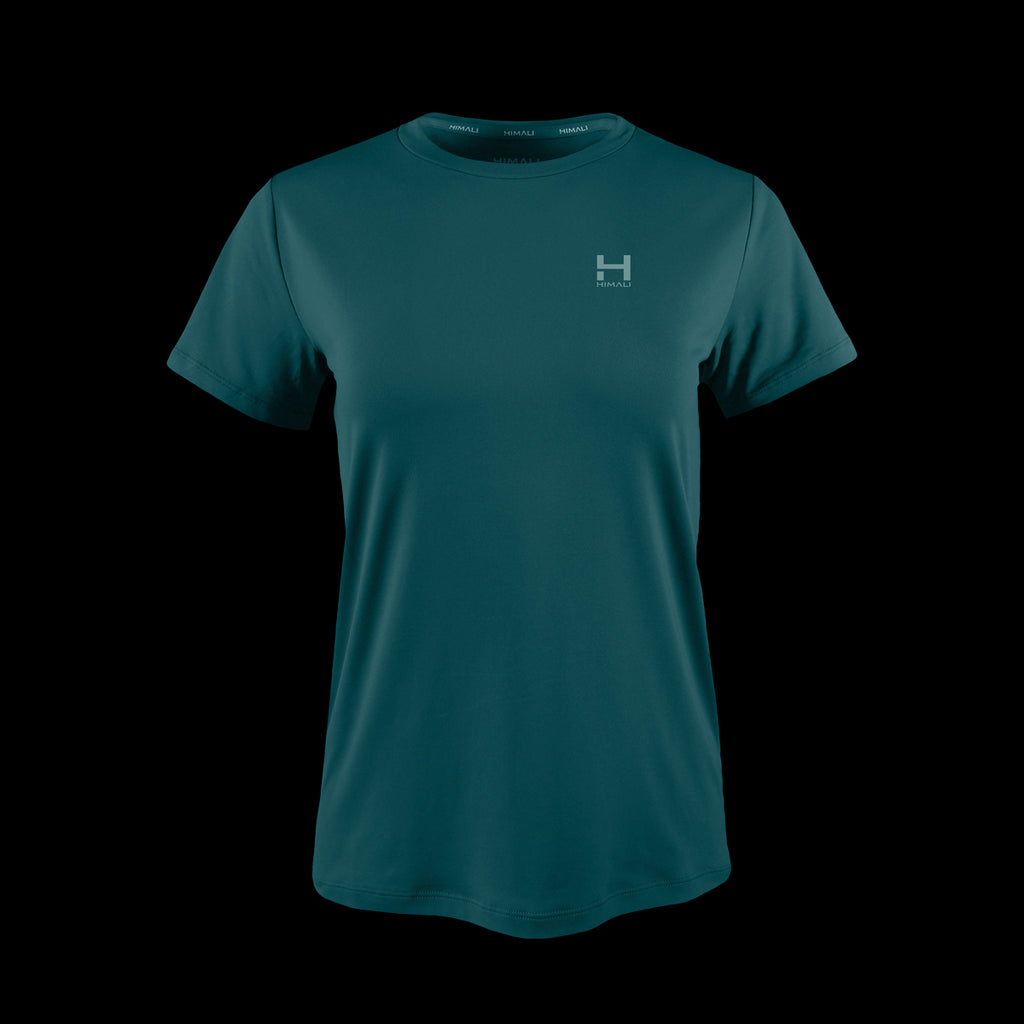 product photo of the womens pursuit short sleeve tech tee in colorway DARK TEAL with a small HIMALI logo on the left chest