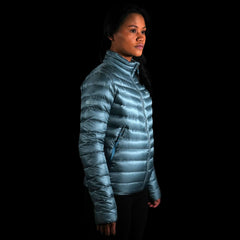A fit photo of the womens Accelerator Down Jacket from the side