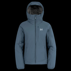 a product photo of the womens ascent stretch hoodie with 100g primaloft gold insulation in colorway K2 BLU