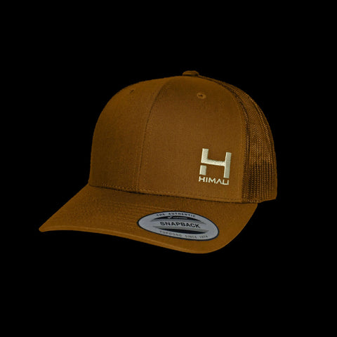 a product photo of the HIMALI Guides Mesh Back Curve Bill Snapback Hat in colorway mustard