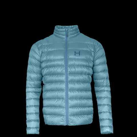 a product photo of the mens non-hooded accelerator down jacket in colorway DEEP SPACE with 850 fill power RDS certified HyperDry down jacket