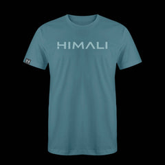 product photo of the mens pursuit short sleeve tech tee in colorway FROZEN BLUE with a large HIMALI logo written across the center chest