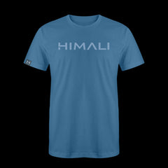 product photo of the mens pursuit short sleeve tech tee in colorway MINDFUL BLUE with a large HIMALI logo written across the center chest 