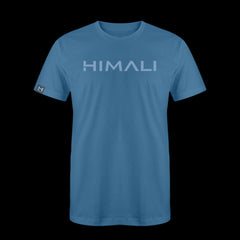 product photo of the mens pursuit short sleeve tech tee in colorway MINDFUL BLUE with a large HIMALI logo written across the center chest 