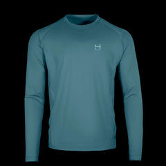 product photo of the mens pursuit long sleeve tech tee in colorway FROZEN BLUE with a small HIMALI logo on the left chest