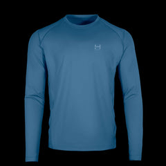 product photo of the mens pursuit long sleeve tech tee in colorway MINDFUL BLUE with a small HIMALI logo on the left chest