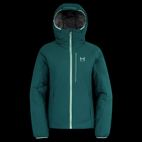 a product photo of the womens ascent stretch hoodie with 100g primaloft gold insulation in colorway MOONLIT SPRUCE