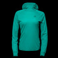 product image of a womens eclipse sun hoodie in the colorway Electric Mint hilighting the UV protection and breathable fabric 