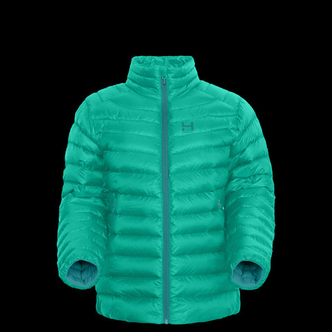Product photo of the womens NONhooded Peak 7 down jacket in colorway ARCTIC MINT with 700 fill power RDS certified HyperDry down jacket