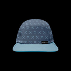 ICE PICK BOULDER HAT - TRAILBLAZER BLUE - detail photo of a 5 panel hat with quick dry performance materials