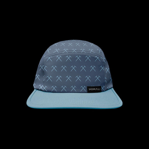 ICE PICK BOULDER HAT - TRAILBLAZER BLUE - detail photo of a 5 panel hat with quick dry performance materials