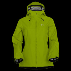 A product photo of the Women's Monsoon Hardshell 4-Season Waterproof jacket in the color ANTI-Freeze made of a 20K/20K Waterproof Breathable Membrane