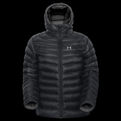 product photo of the womens hooded Peak 7 down jacket in colorway MOONLIT TEAL with 700 fill power RDS certified HyperDry down jacket product photo of the womens hooded Peak 7 down jacket in colorway DARKEST NIGHT with 700 fill power RDS certified HyperDr
